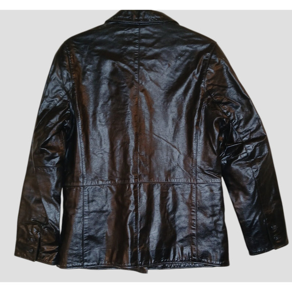 Vintage Gap Womens Medium Genuine Leather Black Jacket Button Up Side Pockets - Picture 11 of 11